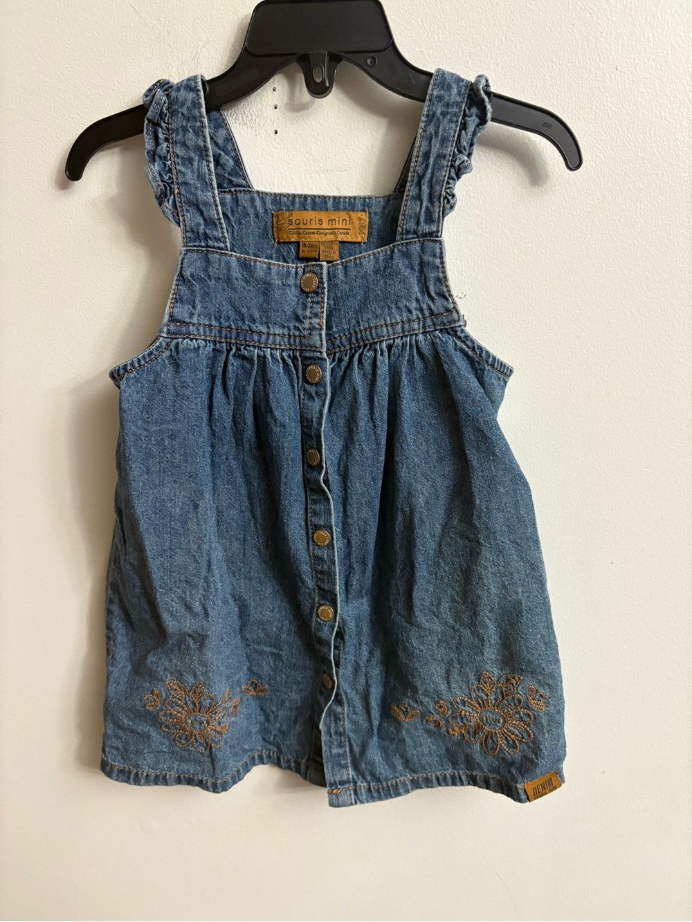 Souris Mini Blue Denim floral Button-Front Dress for Kids 18-24 months